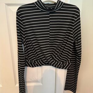 Topshop Mock Neck Black and White Long Sleeve Crop Blouse
